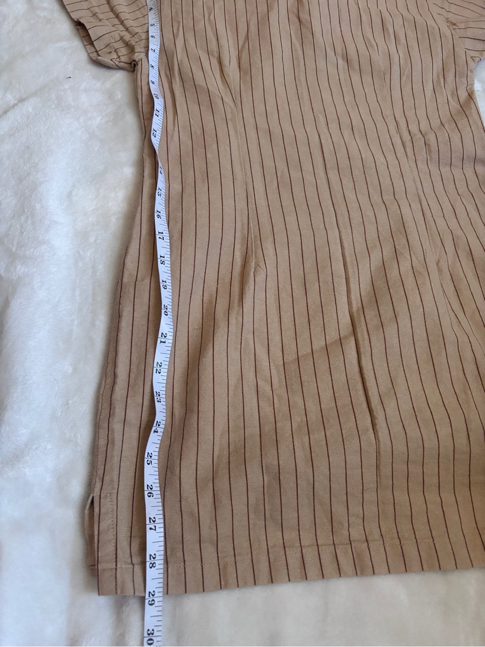 Motel Beige Pinstripe Linen Shirt Dress Mini Collared Button Front Size Small - Picture 7 of 7